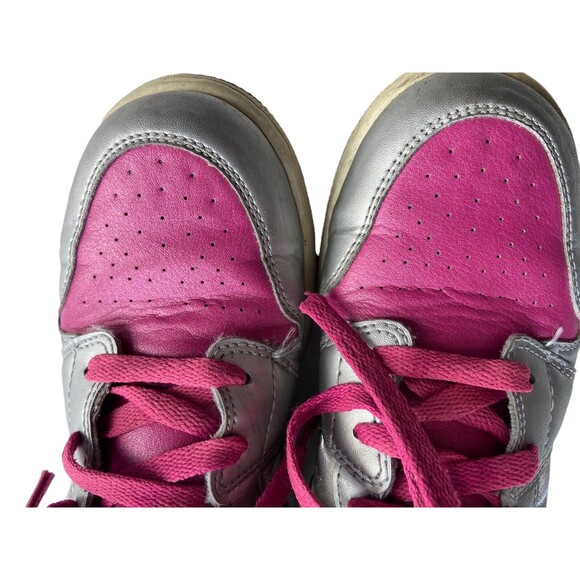 Nike air Jordan 1 Mid GS Metallic Silver/Fusion Pink Girls Size 6Y Basketball - Picture 8 of 12